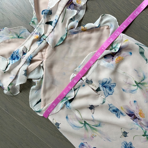 Sau Lee Amelia Maxi Cutout Ruffle Floral Pink Cream Chiffon Dress - US 4 - Picture 12 of 14